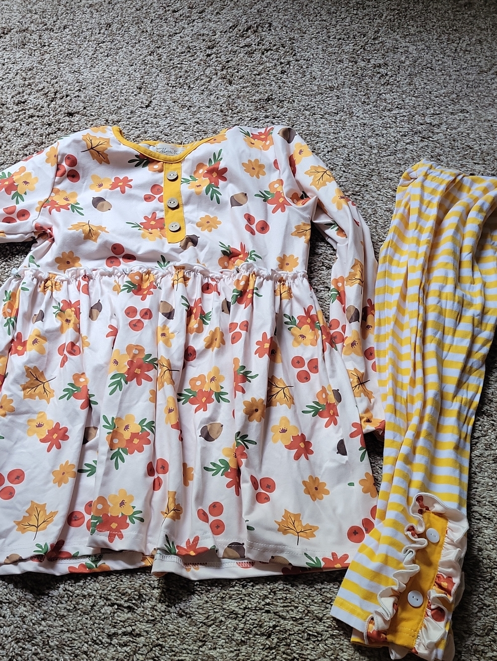 Girls' Floral & Stripe Yellow Boutique Outfit